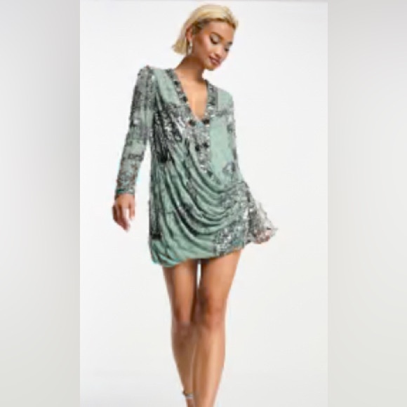 ASOS Sequin Embellished Teal Dress, Sz 6. NWT - Picture 1 of 16